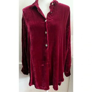 Bergdorf Goodman • Wine Burgundy Crushed Velvet Button Detail Vintage Blouse